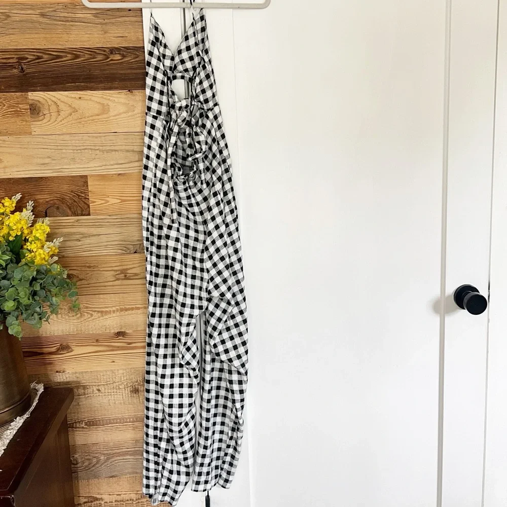 Zara Black White Gingham Cut Out Jumpsuit Small